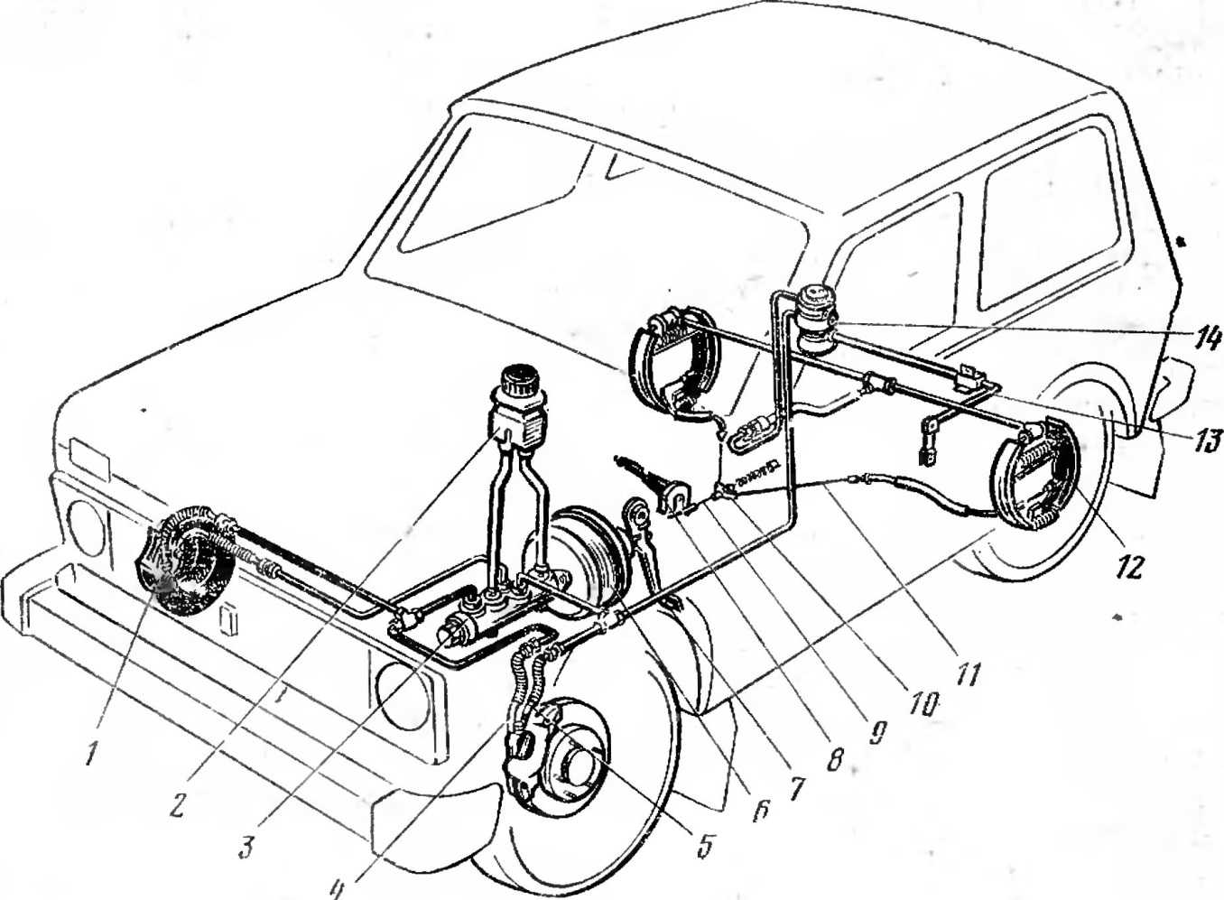 Автомобиль оборудован двумя тормозными системами: рабочей и стояночной