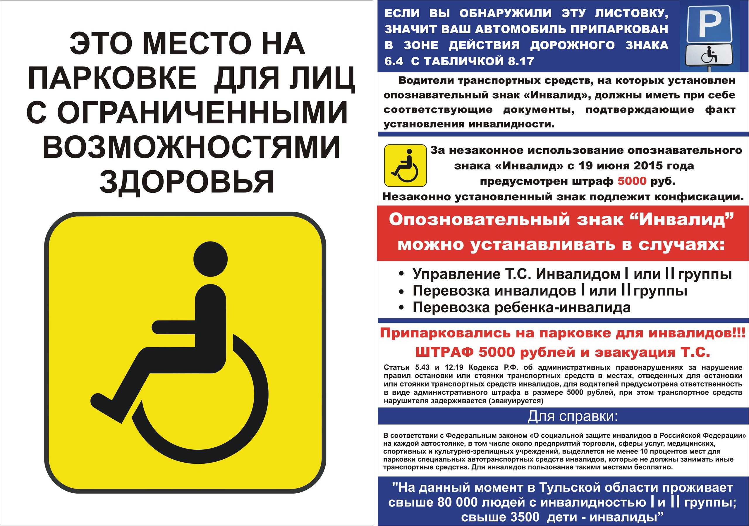 Штраф за парковку на месте для инвалидов в 2022 году и использование наклейки для стоянки под знаком «инвалиды»